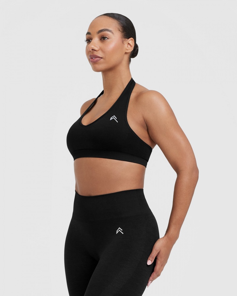 Oner Active Classic Seamless 2.0 Halter Neck Bralette Sports Bras Mustat | 057-QWNGUY