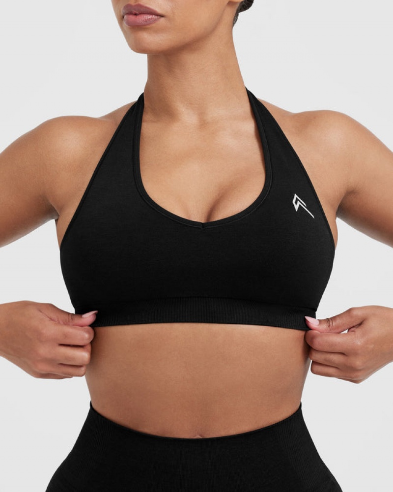 Oner Active Classic Seamless 2.0 Halter Neck Bralette Sports Bras Mustat | 057-QWNGUY