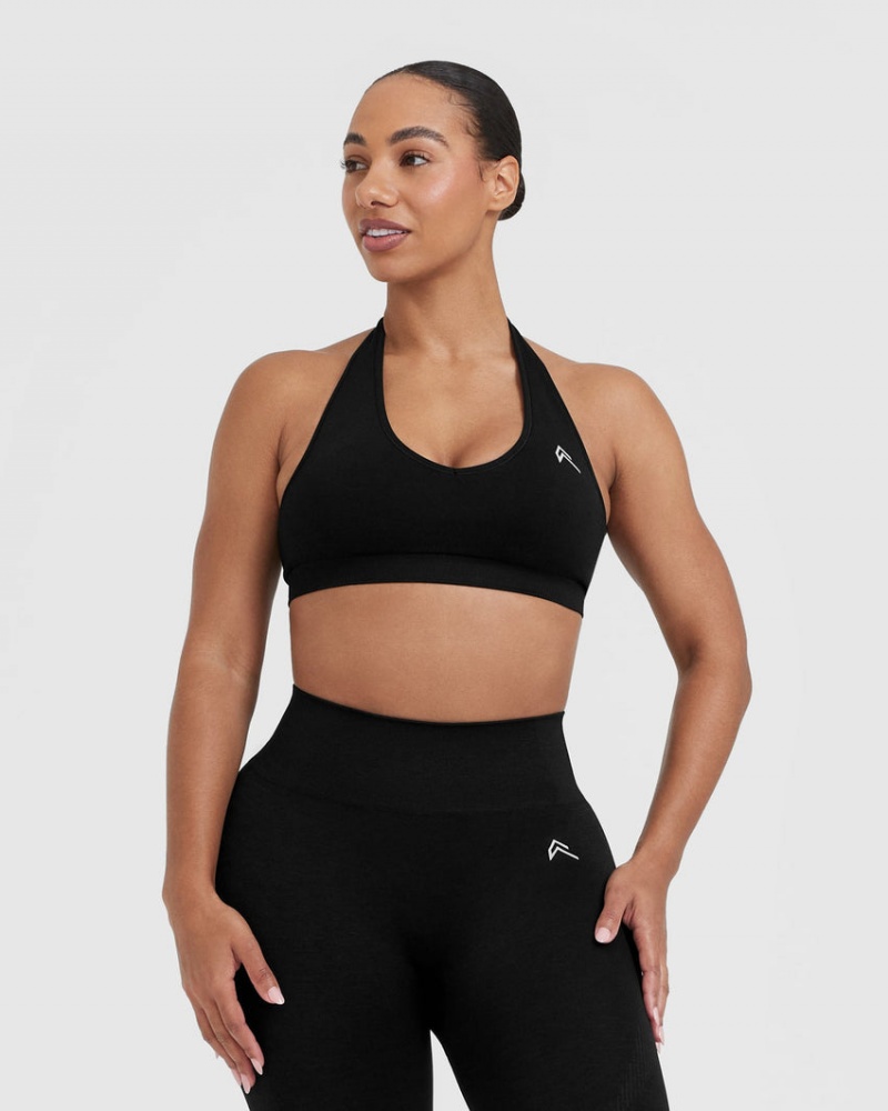 Oner Active Classic Seamless 2.0 Halter Neck Bralette Sports Bras Mustat | 057-QWNGUY