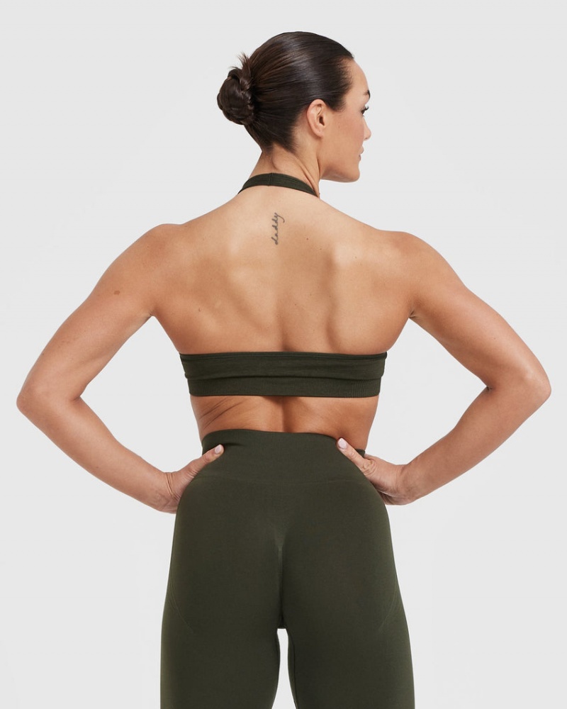 Oner Active Classic Seamless 2.0 Halter Neck Bralette Sports Bras Khaki | 862-AVSHTB