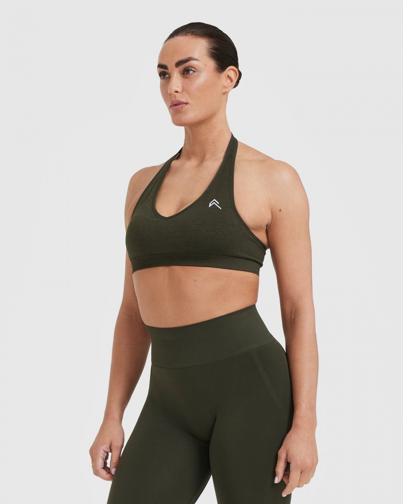 Oner Active Classic Seamless 2.0 Halter Neck Bralette Sports Bras Khaki | 862-AVSHTB