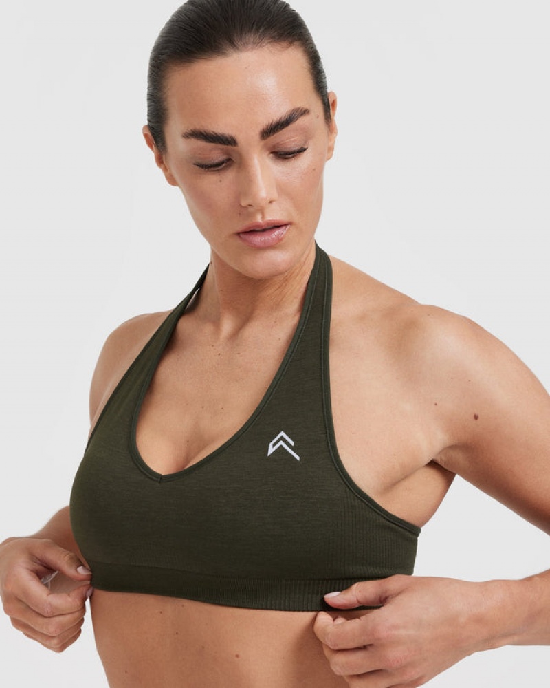 Oner Active Classic Seamless 2.0 Halter Neck Bralette Sports Bras Khaki | 862-AVSHTB