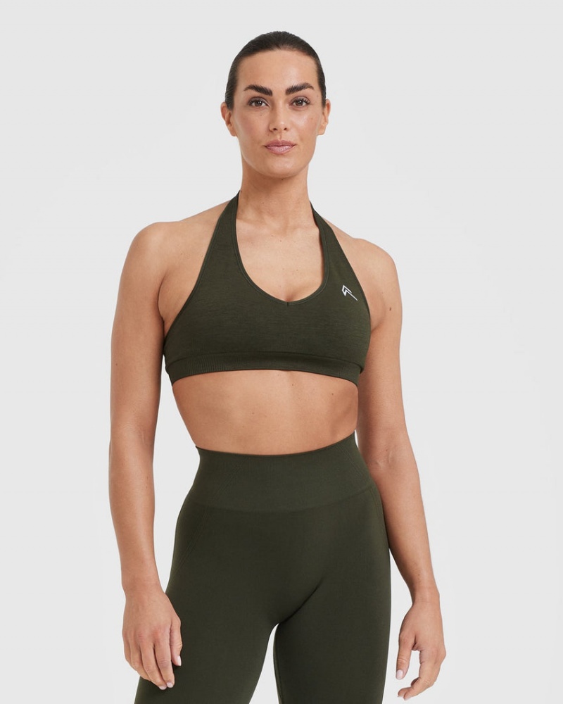 Oner Active Classic Seamless 2.0 Halter Neck Bralette Sports Bras Khaki | 862-AVSHTB