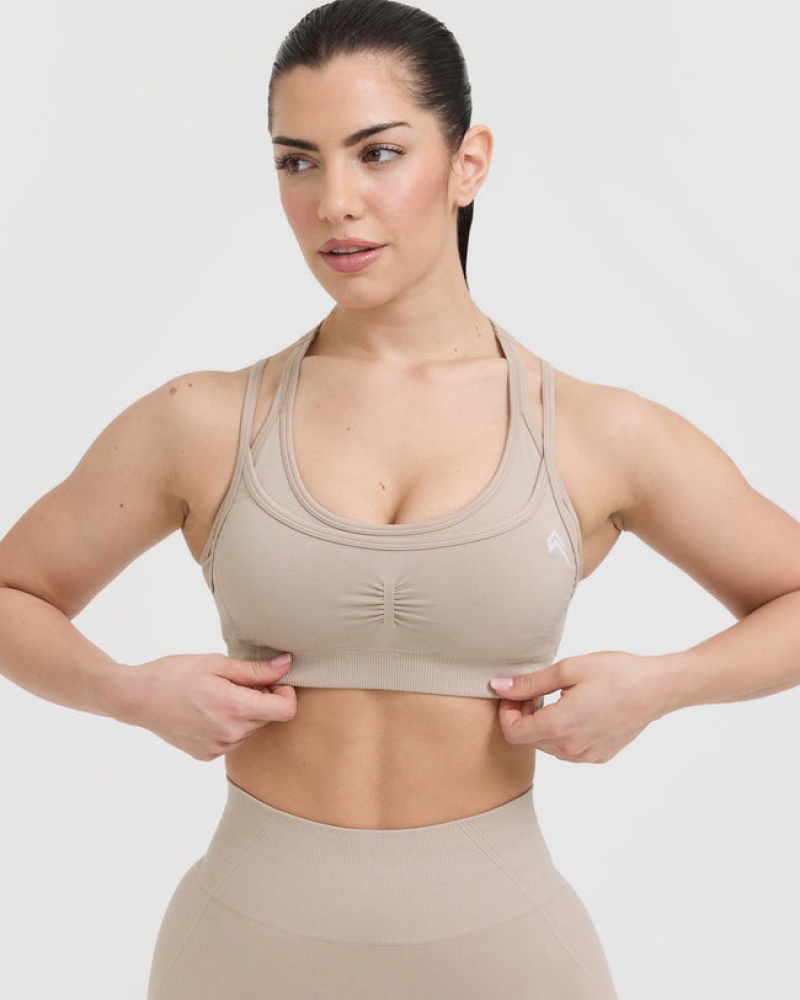 Oner Active Effortless Seamless Layered Sports Bras Vaaleanruskea | 267-ZPQBRH