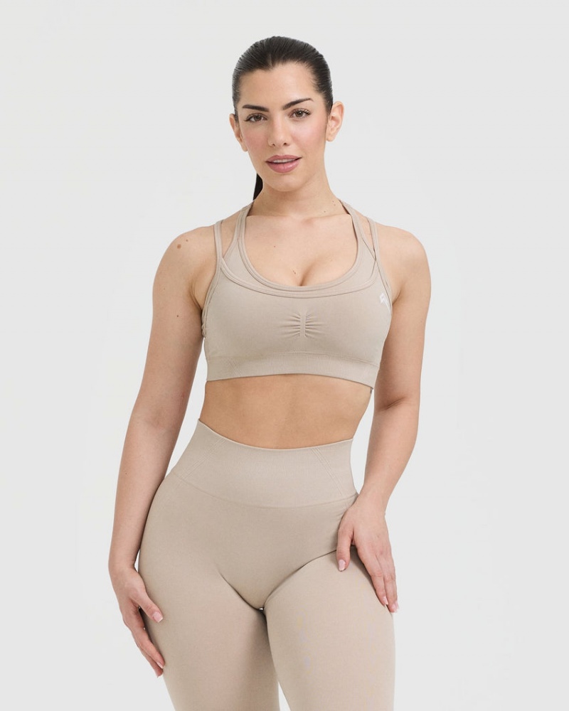 Oner Active Effortless Seamless Layered Sports Bras Vaaleanruskea | 267-ZPQBRH