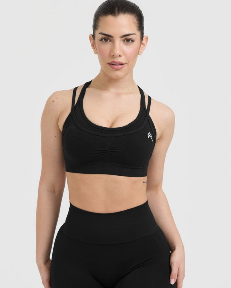 Oner Active Effortless Seamless Layered Sports Bras Mustat | 526-IPBVCJ