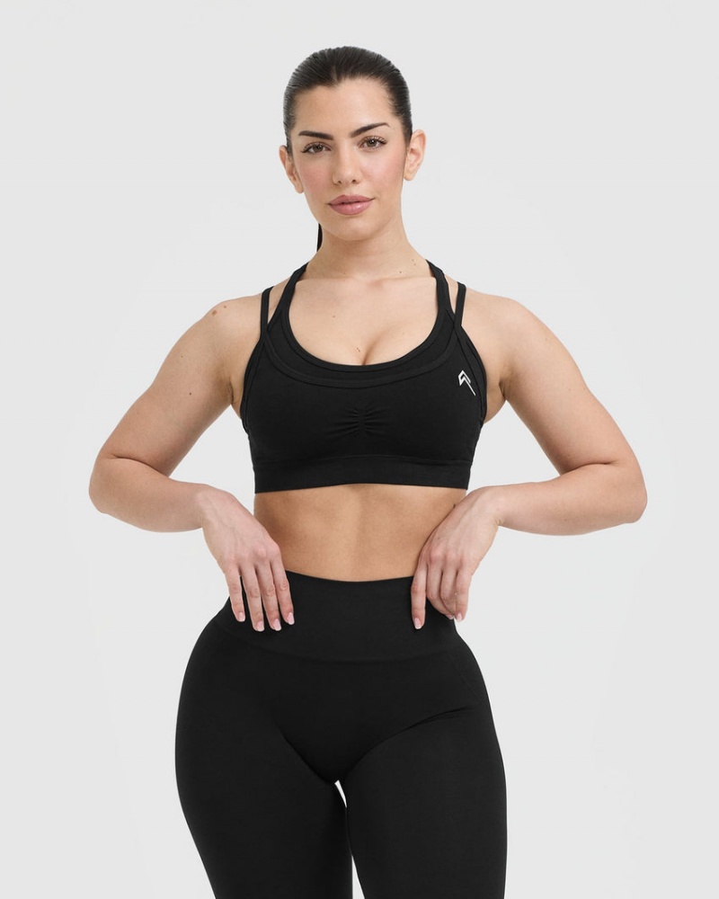 Oner Active Effortless Seamless Layered Sports Bras Mustat | 526-IPBVCJ