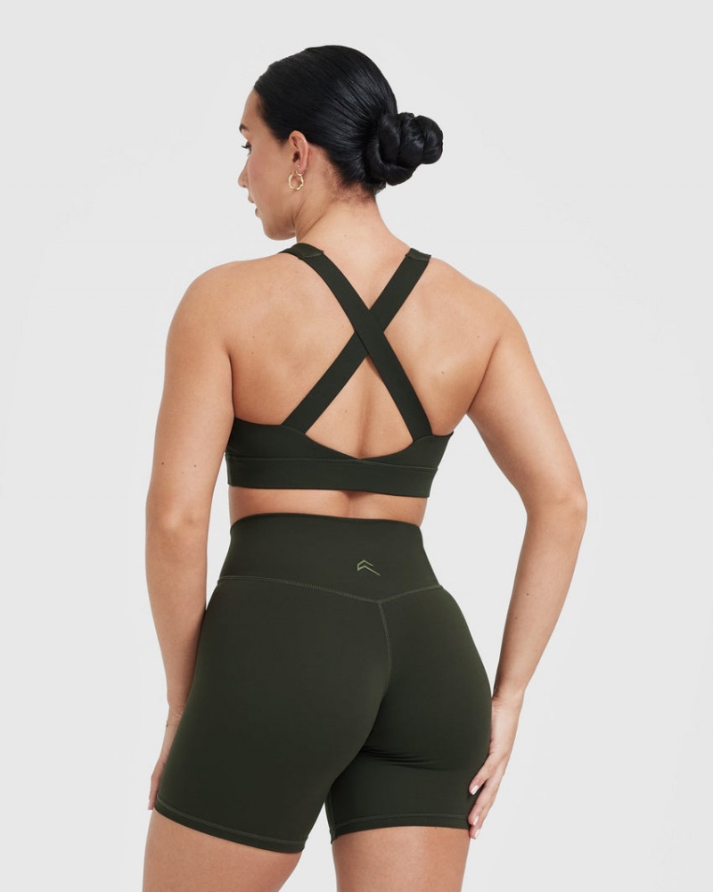 Oner Active Timeless Leveät Strap Sports Bras Khaki | 701-QEXDHV