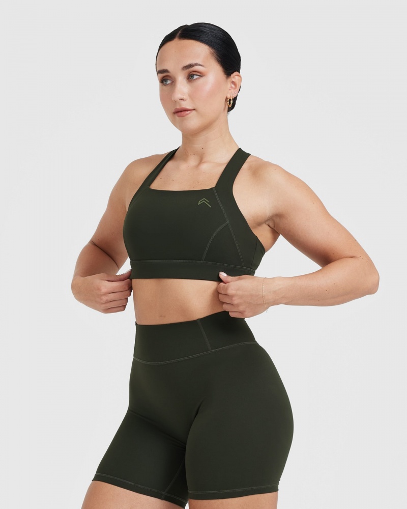 Oner Active Timeless Leveät Strap Sports Bras Khaki | 701-QEXDHV