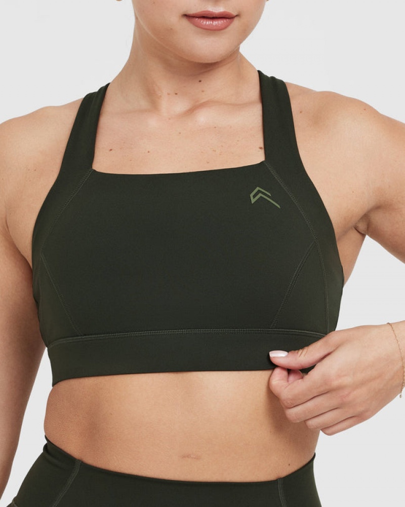 Oner Active Timeless Leveät Strap Sports Bras Khaki | 701-QEXDHV