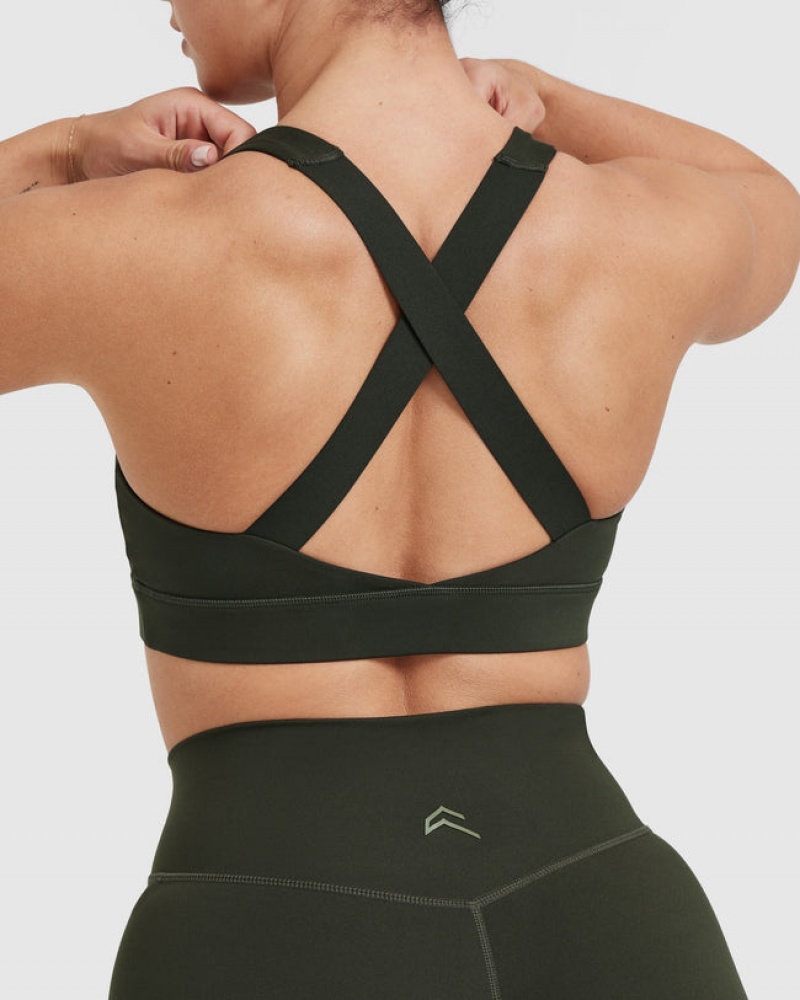 Oner Active Timeless Leveät Strap Sports Bras Khaki | 701-QEXDHV